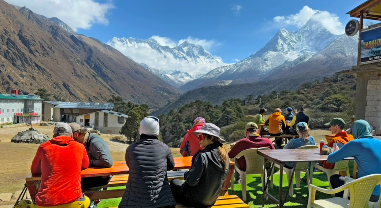 Everest base camp trek scenery from Tengboche monastery nepal along the EBC trekking route 