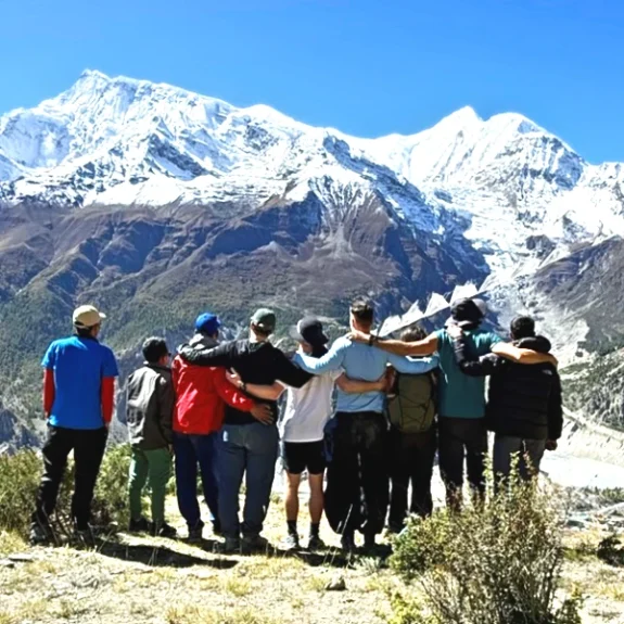 Annapurna Circuit Trekking Destination Nepal and Trekkers Enjoying the Annapurna Himalayas
