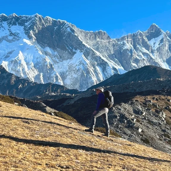 Everest three passes trekking trail leading from kongma la pass nepal