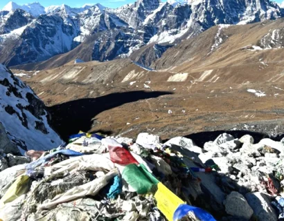 Himalayas and wide valley during Everest three passes trek nepal
