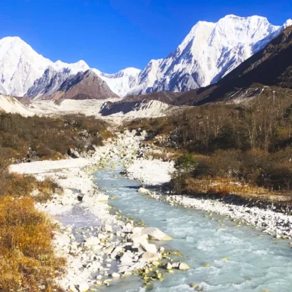 Manaslu Circuit with Tsum Valley Trekking Route Nepal with wide valley and mountain View