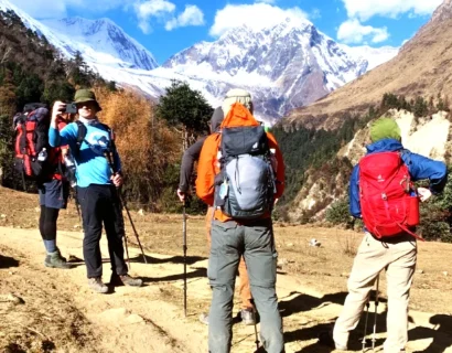 Tsum Valley Trek route with himalayas peaks in Nepal