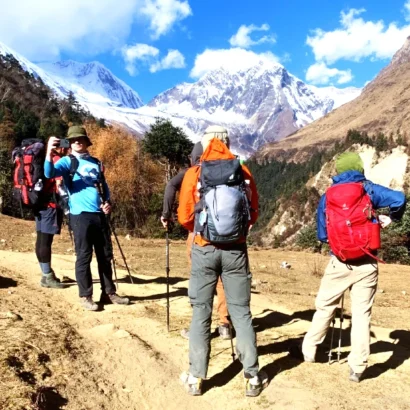 Tsum Valley Trek route with himalayas peaks in Nepal