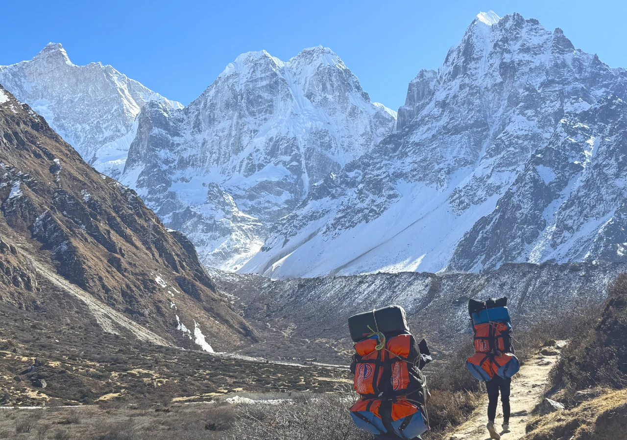 Kanchenjunga Circuit Trek Trail with Kanchenjunga Mountain Range Nepal