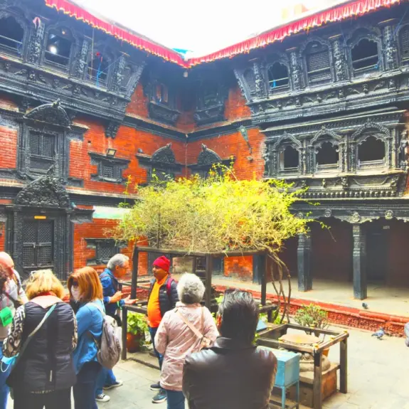 Visitors exploring around kathmandu durbar square and kumari ghar during kathmandu valley day tour nepal
