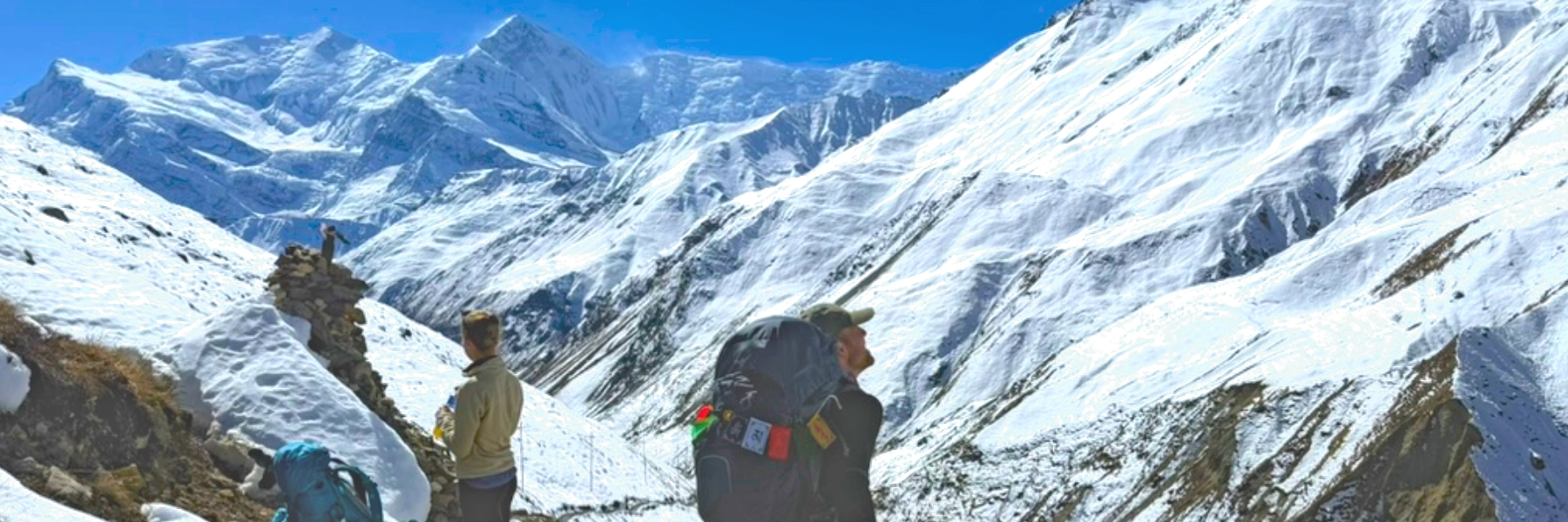 High altitude trekking in nepal with high himalayan valley and landscape