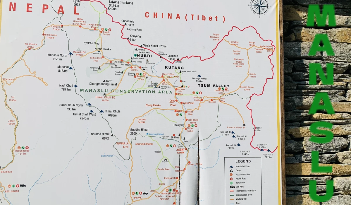 Manaslu circuit trekking local map with manaslu route details 