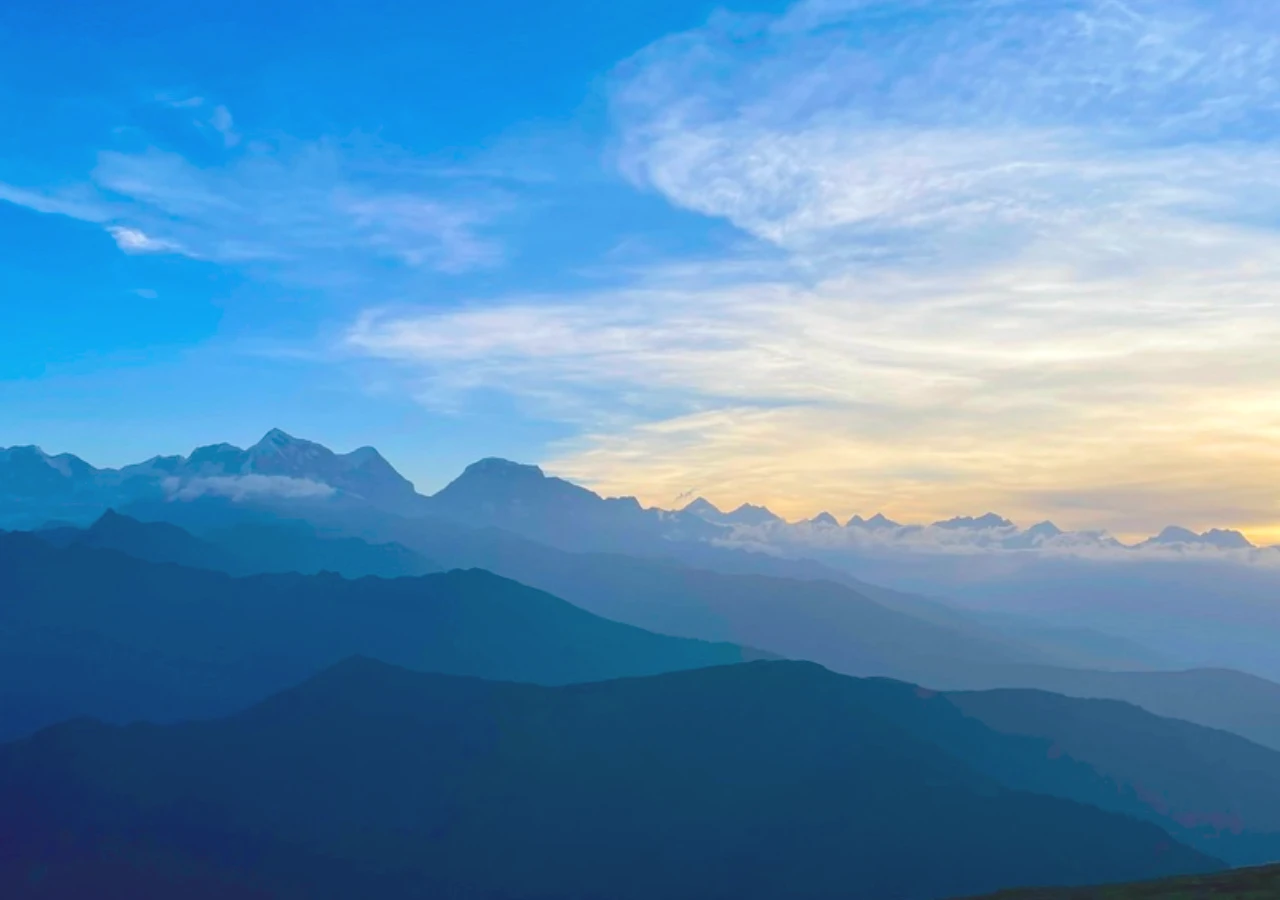 Pikey peak trekking with magnificent mountain and sunrise view