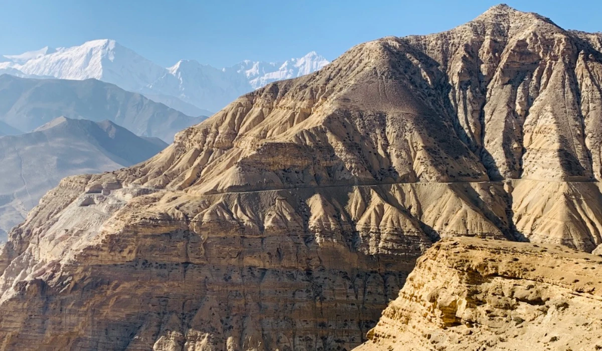 Upper mustang trekking region nepal with landscape and himalayas