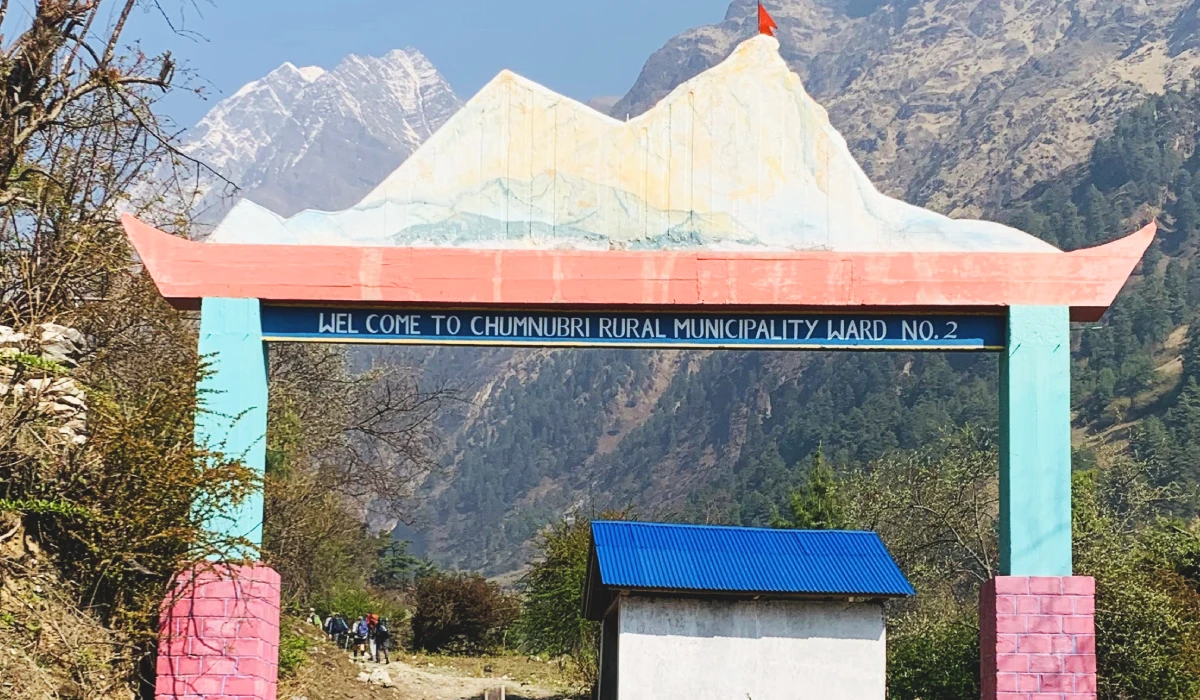 Manaslu circuit trek and chumnubri rural municipality gate nepal