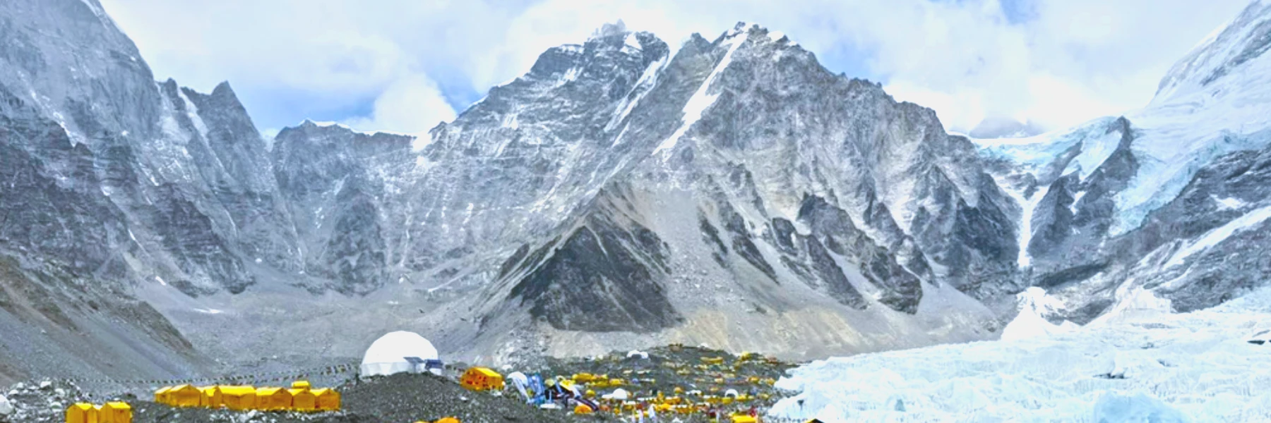Everest Base Camp with Himalayan Peaks around and Khumbu Glacier in Everest Region Nepal