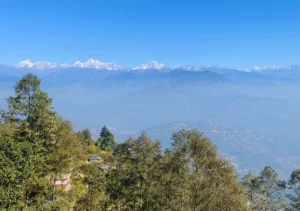 Chisapani nagarkot hiking nepal with stunning himalayas and valley around seen from nagarkot