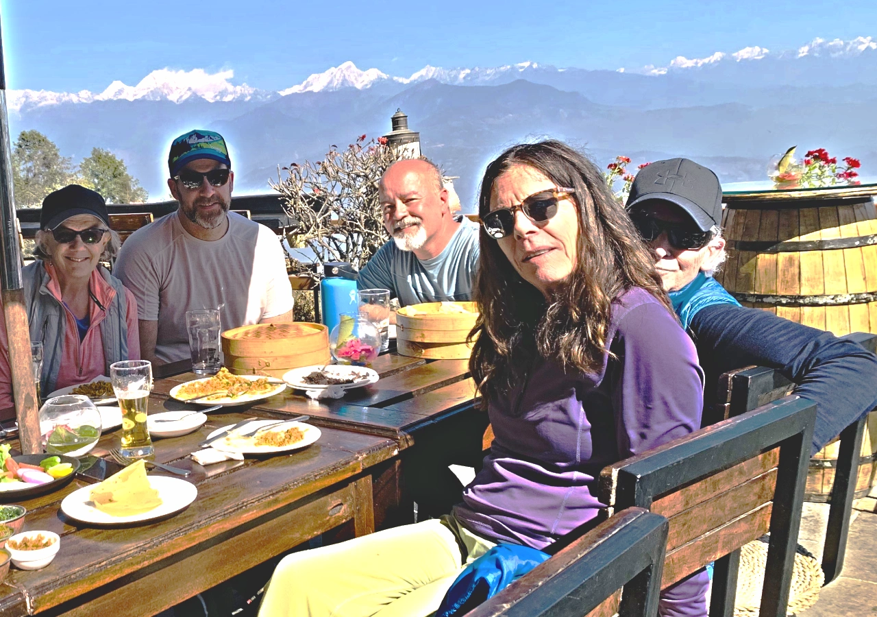 Chisapani nagarkot short hiking nepal and trekkers enjoying the moment with mountain view