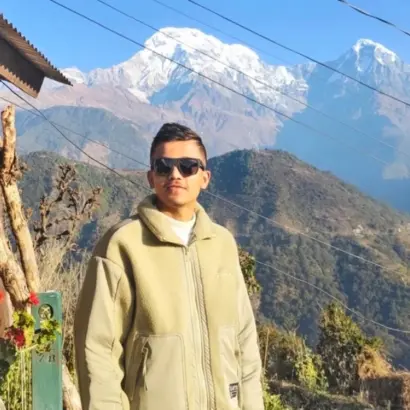 Explore Vision Nepal's guide bishal at Ghandruk village during his trip to short annapurna trek