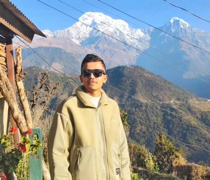 Explore Vision Nepal's guide bishal at Ghandruk village during his trip to short annapurna trek