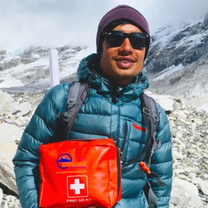 Explore Vision Nepal's guide kiran guiding everest base camp trek