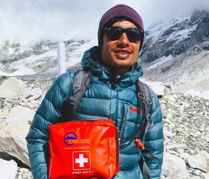 Explore Vision Nepal's guide kiran guiding everest base camp trek