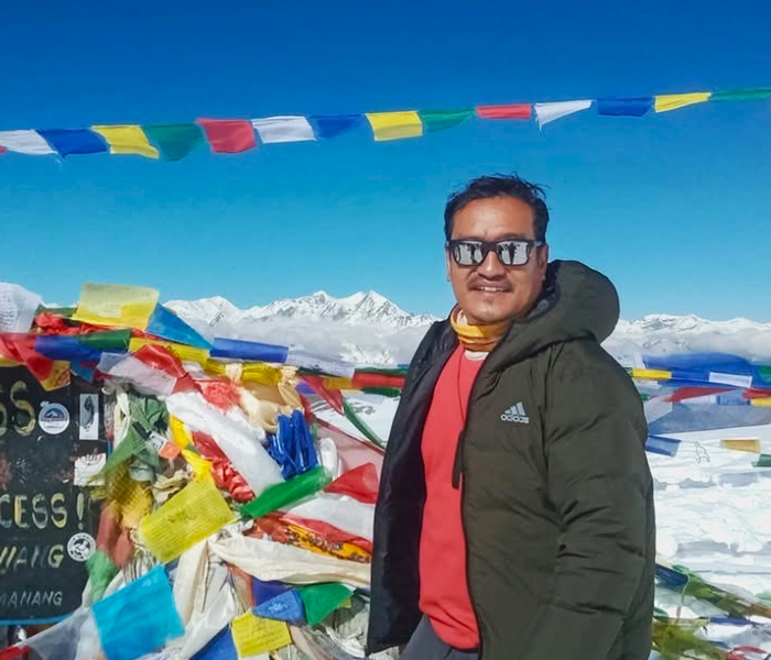 Explore Vision Nepal's guide sachindra guiding in Annapurna Circuit Nepal