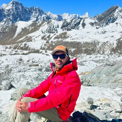 Explore vision nepal's guide tilak enjoying the trekking around everest himalayas nepal