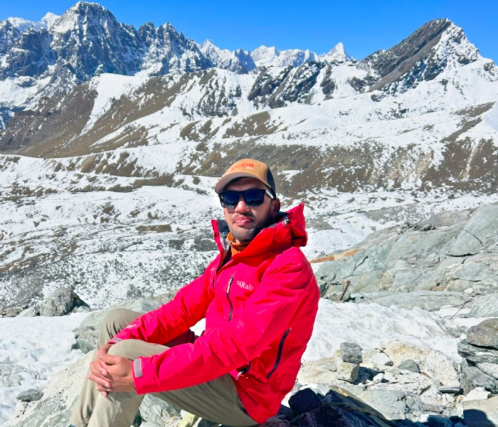 Explore vision nepal's guide tilak enjoying the trekking around everest himalayas nepal