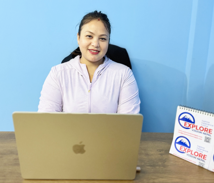 Finance manager ashmita as a cheerful team member of Explore Vision Nepal