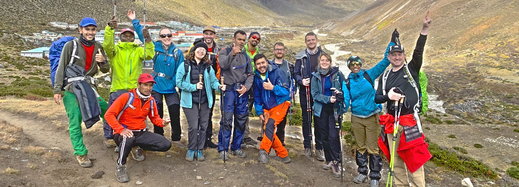 Everest region trekking trail and explore vision nepal team enjoying the hiking moment