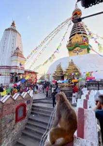 Swayambhunath temple overlooking Kathmandu Valley in Nepal