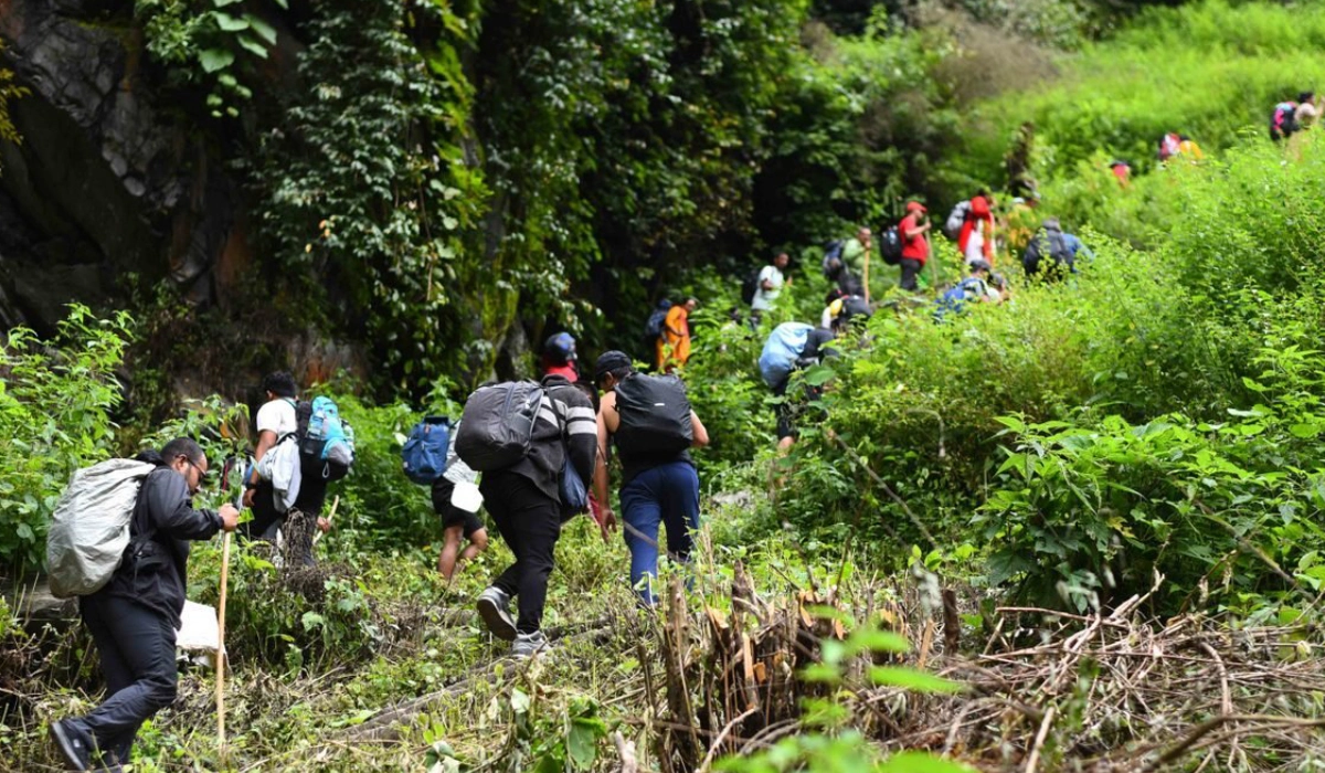Trekkers heading up to gosainkunda lake during janai purnima festival