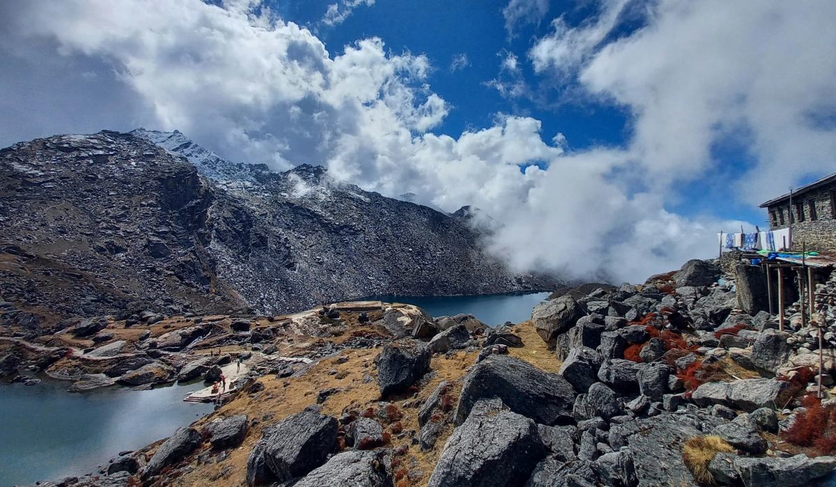 Gosainkunda lake and atmosphere around the lake along langtang gosainkunda trekking trail