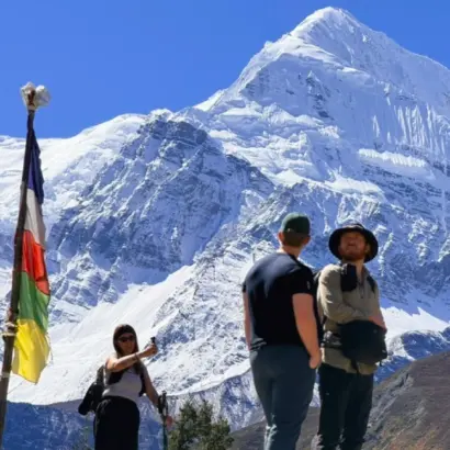 Restricted area permit update 2026 and trekkers having a beautiful moment with mountain view during trekking in nepla himalayas
