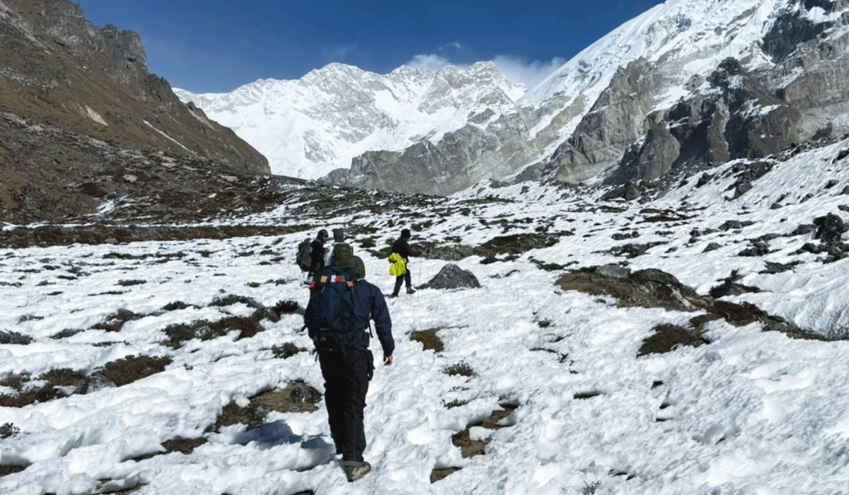 Kanchenjunga mountain peak covered in sacred snow with beauty 