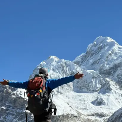 Kanchenjunga mountain view with blue sky during kanchenjunga circuit trek