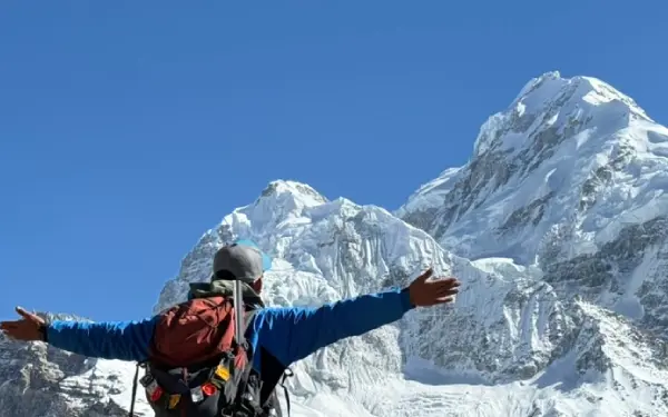 Kanchenjunga mountain view with blue sky during kanchenjunga circuit trek