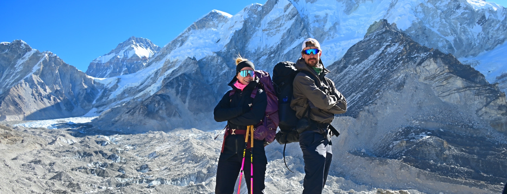 Everest base camp trekking trail and mountain view during Everest base camp trek Nepal in spring which is one of the best time to visit Nepal.