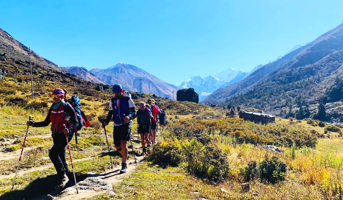 Trekking group in Langtang valley inside Langtang National Park