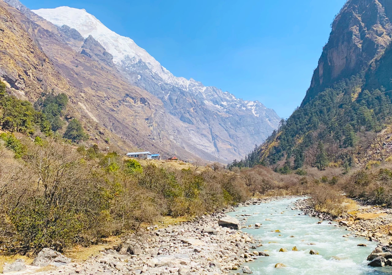 View of Langtang Mountain and Langtang Village from the Short Langtang Trek trail
