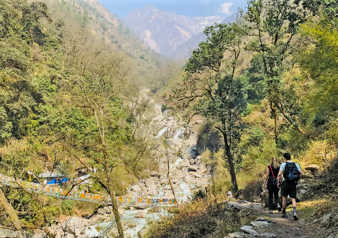 Suspension bridge in Langtang National Park on the trail to Short Langtang Valley Trek