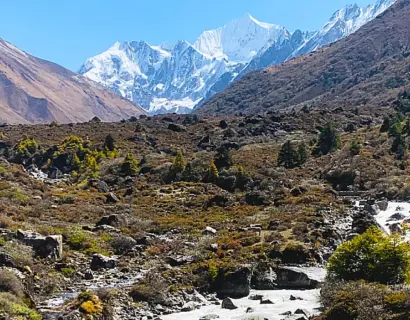 Short Langtang Valley Trek in Nepal with panoramic mountain view and high Himalayan landscape of Langtang region