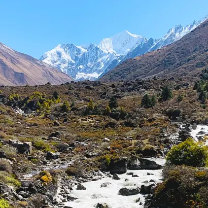 Short Langtang Valley Trek in Nepal with panoramic mountain view and high Himalayan landscape of Langtang region