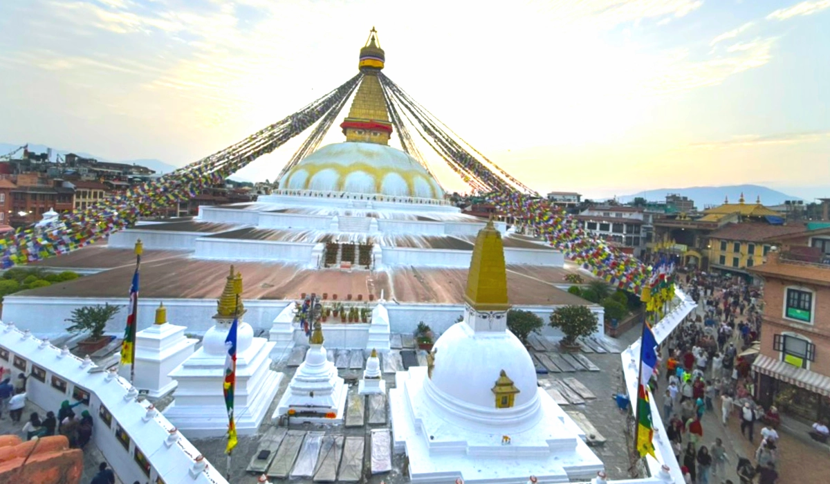 Boudhanath Stupa, a famous UNESCO World Heritage Site and sacred Buddhist pilgrimage destination in heart of Kathmandu, Nepal 