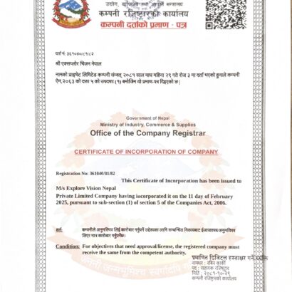 Explore Vision Nepal's company registration certificate