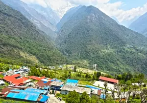 Beautiful Chhomrong village overlooking Annapurna and Short Annapurna Base Camp route through Sinuwa Village