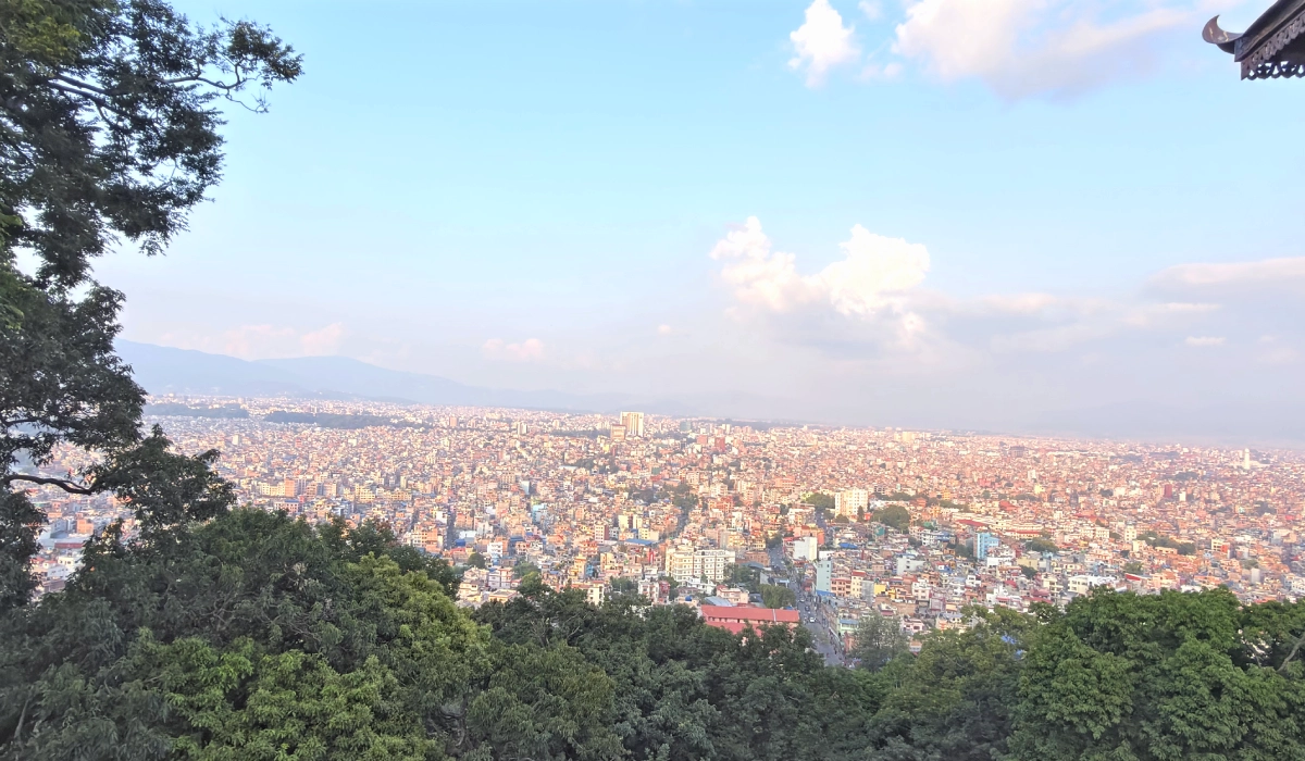 Kathmandu Valley view from Swayambhunath Stupa hilltop 