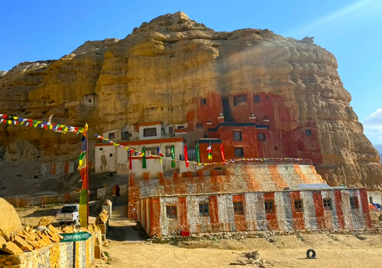 Ancient Chhoser (Jhong) Cave in Upper Mustang Nepal, which is one of the main attraction for visitors in Upper Mustang region