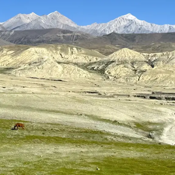 Upper Mustang Trek landscape with dramatic mountains and wide valleys in Mustang region Nepal