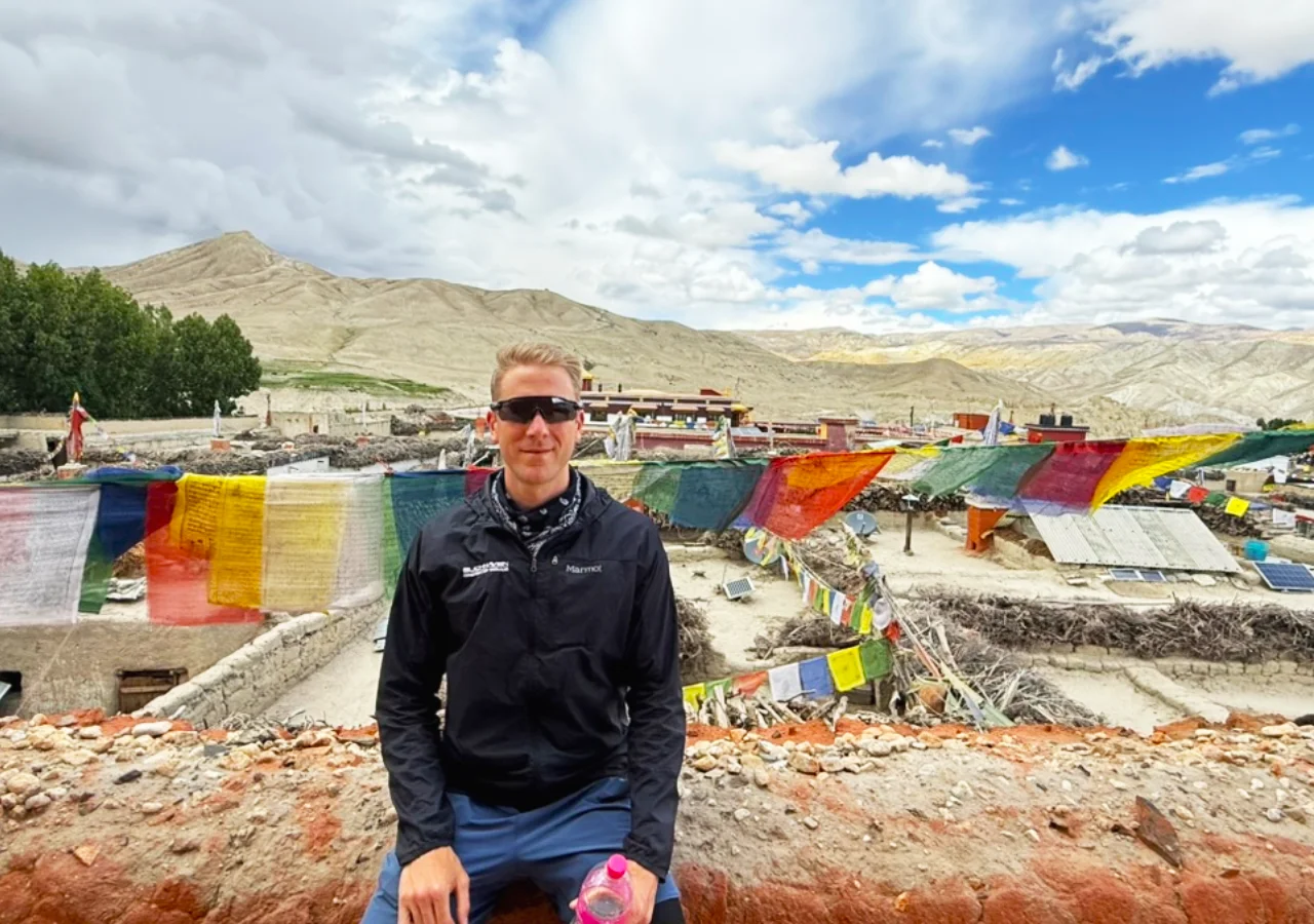 Trekker enjoying the scenery at Lo Manthang during the Upper Mustang Trek