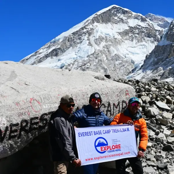 Everest Base Camp Trek with panoramic Himalayan Mountain views at EBC in Nepal