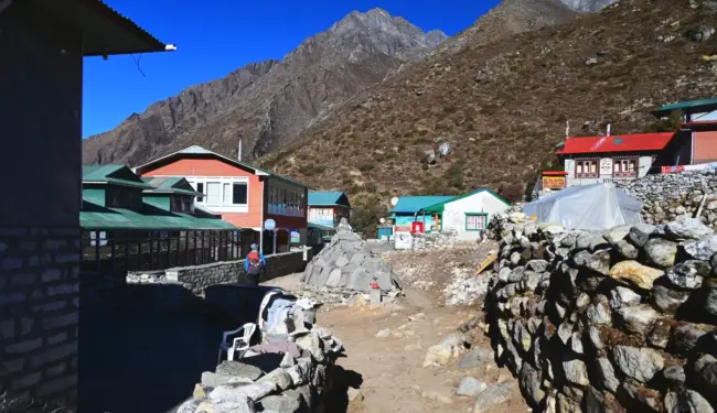 Pangboche village along the Everest Base Camp trail with Himalayan mountain scenery