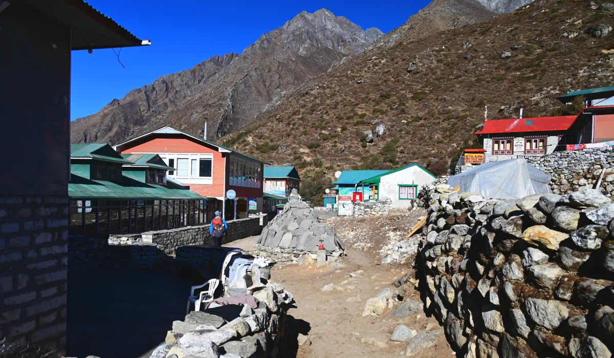 Pangboche village along the Everest Base Camp trail with Himalayan mountain scenery