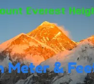Golden sunrise over Mount Everest showing its height of 8,848.86 meters during Everest Base Camp Trek Nepal